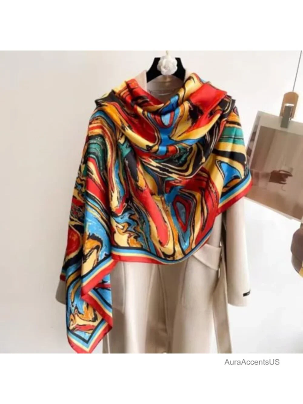 Silk Feel Large Square Shawl Wrap Scarf Oversized Fashion Scarf